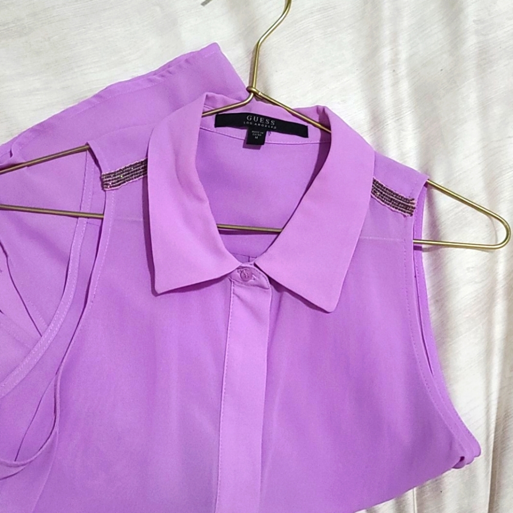 Guess Lilac Embellished Sleeveless Blouse